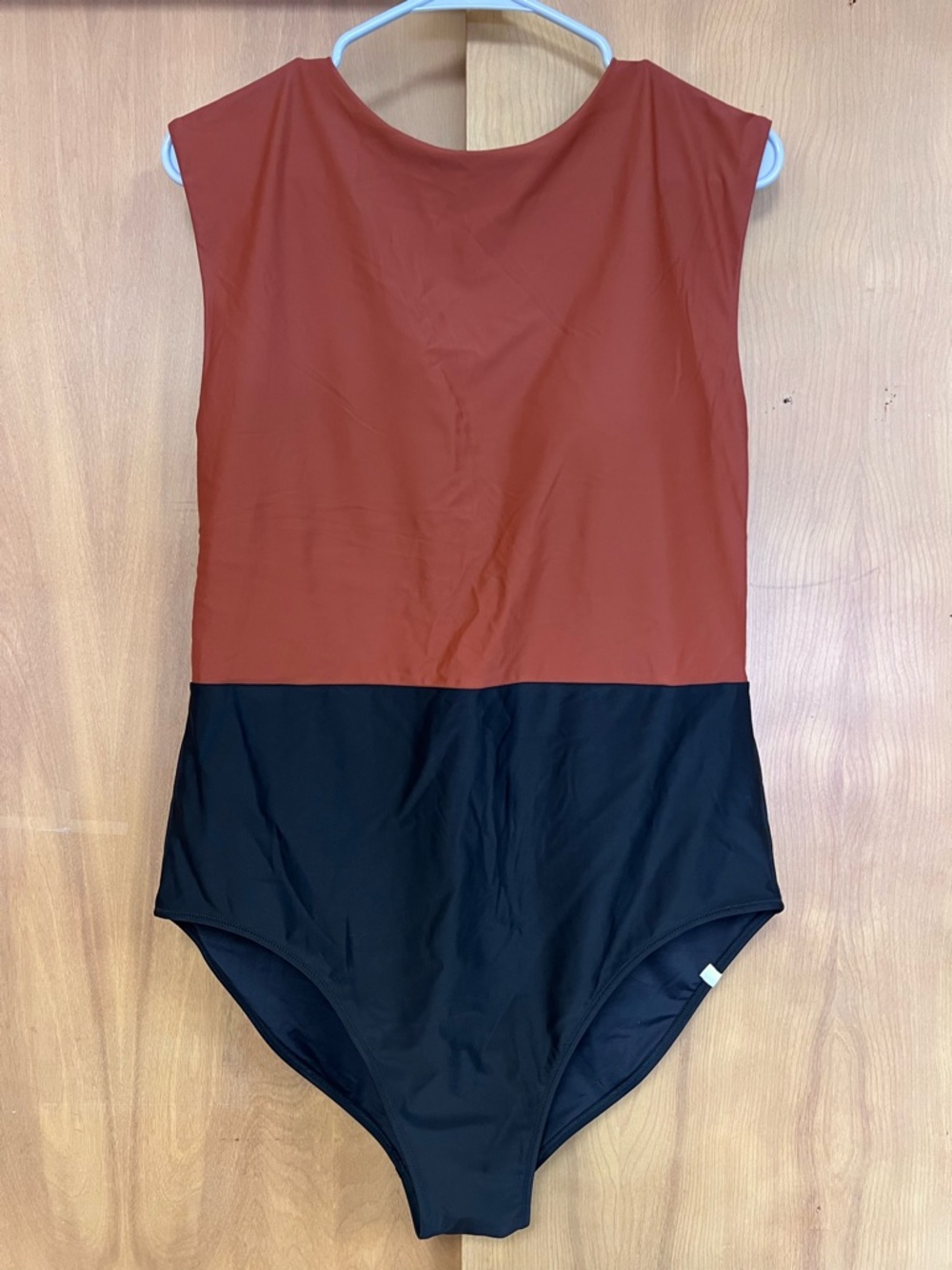 summersalt Rust and Black High Neck Back Zip One-Piece Swimsuit